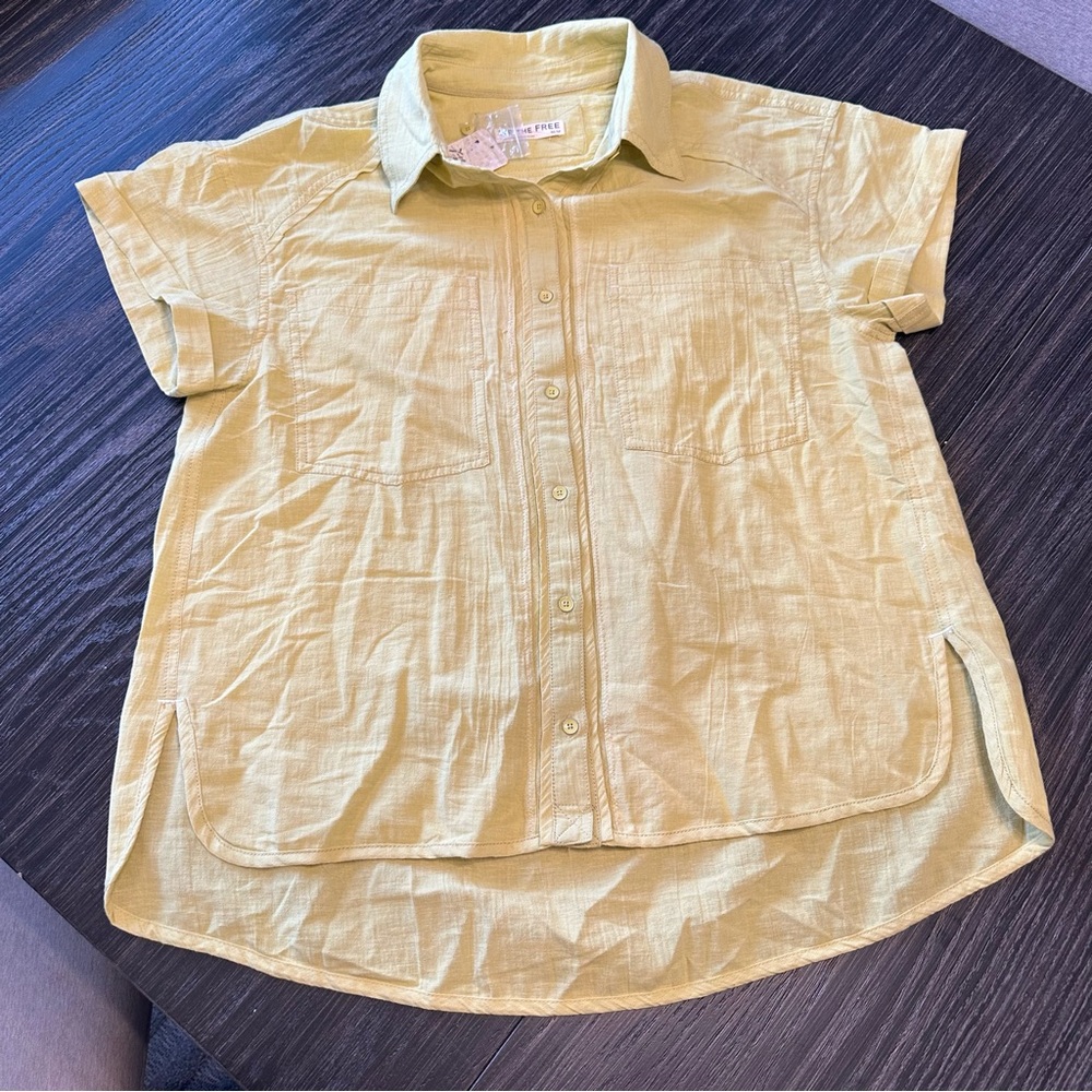 Free People Pale Yellow Short Sleeve Button Down Shirt - Picture 5 of 13